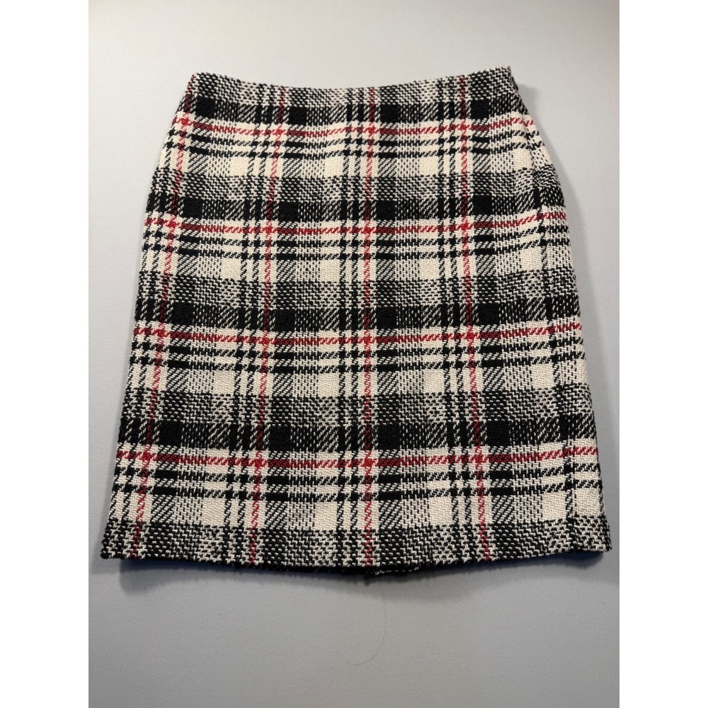 Kate Hill Petite Plaid Wool Blend Pencil Skirt Black White Red Size 10P